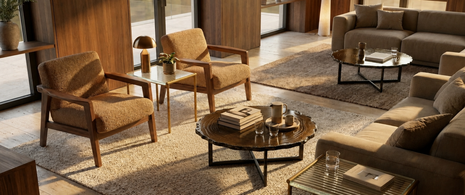 Arbor and uoma table in a lounge setting-ai generated image (1)