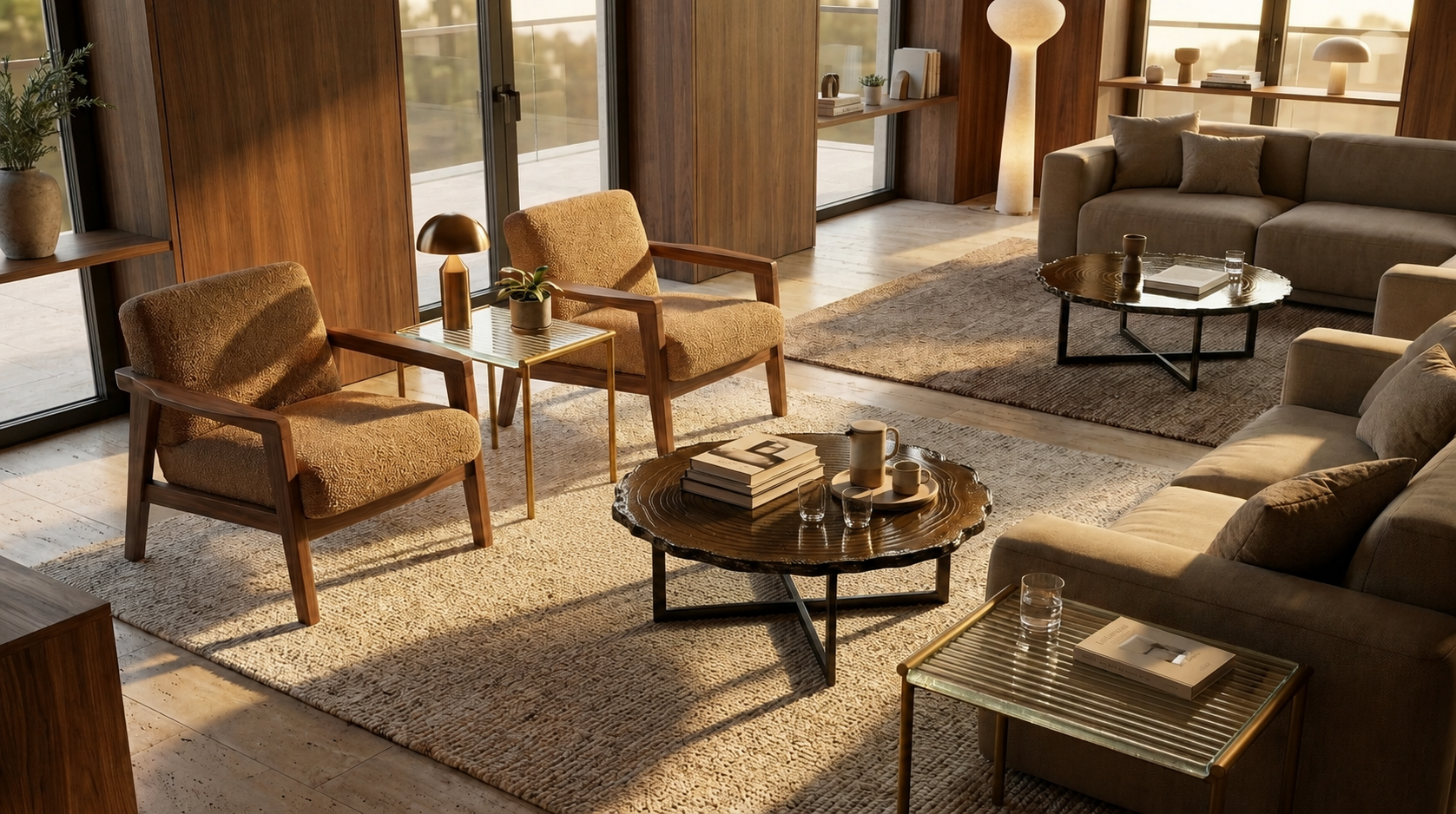Arbor and uoma table in a lounge setting-ai generated image (1)