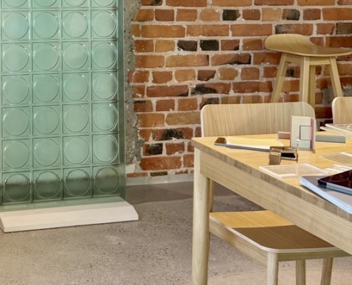 Artisan glass-green glass tile pattern-Helsinki Design Thursday showcase stand (1)