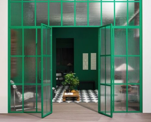 habiatre naapurit osaston näyttävä lasiseinä-artsaanilasi aamukaste ja vihreäksi maalattu metalli frame