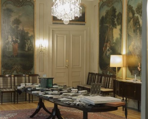 Sample table-artisan glass samples-Essis by Lasilinkki-Design embassy-residence of Finlands ambassodor