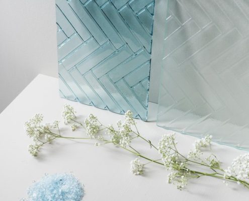 Herringbone pattern-azur and optiwhite-artisan glass